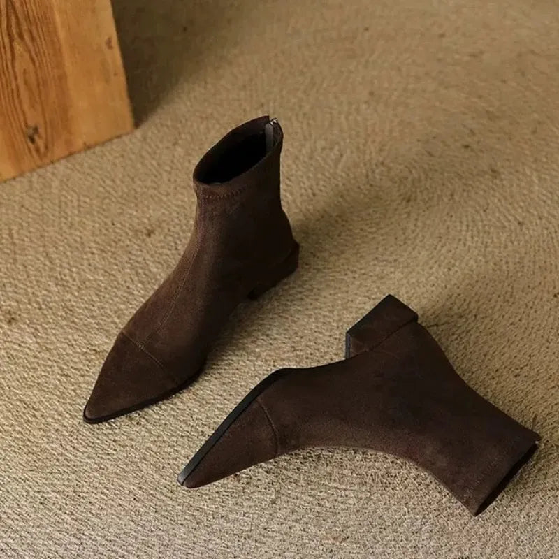 Sharon | Suede Ankle Boots with Pointed Toe and Low Heel