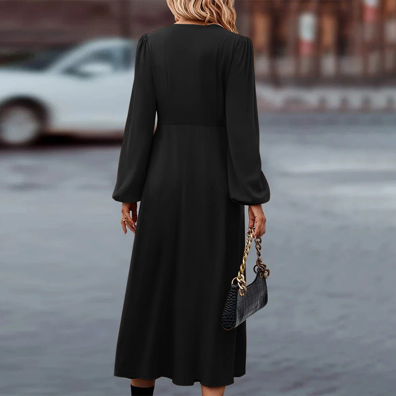 Women's Autumn V-Neck Maxi Dress – Long Sleeve Relaxed Casual Dress