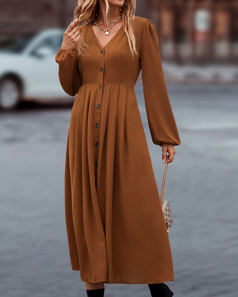 Women's Autumn V-Neck Maxi Dress – Long Sleeve Relaxed Casual Dress