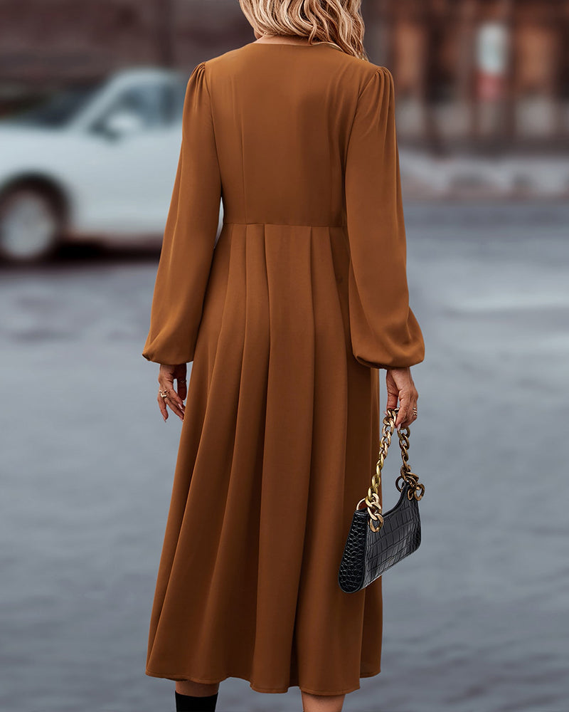 Women's Autumn V-Neck Maxi Dress – Long Sleeve Relaxed Casual Dress