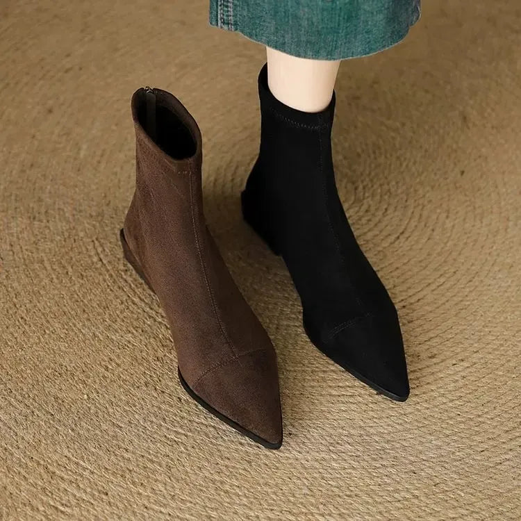 Sharon | Suede Ankle Boots with Pointed Toe and Low Heel