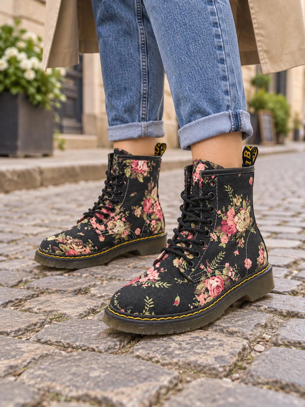 Joan | Floral Lace-Up Ankle Boots