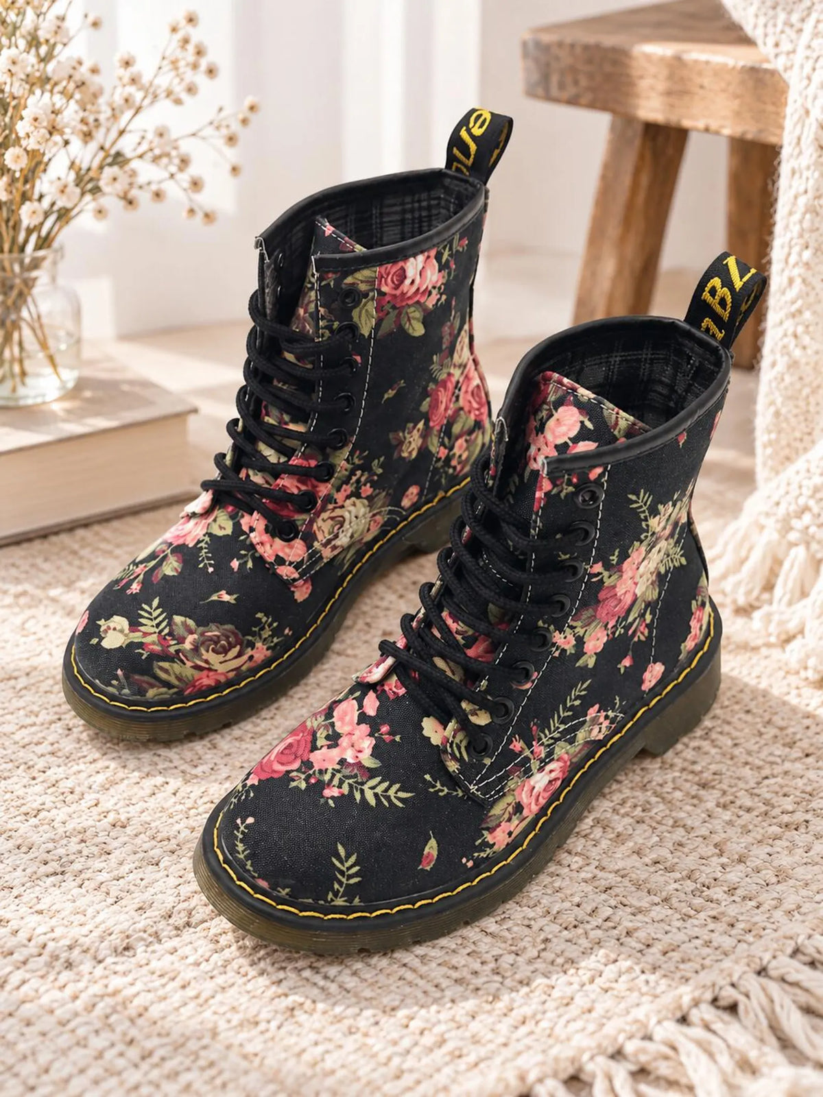 Joan | Floral Lace-Up Ankle Boots
