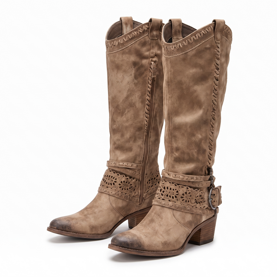 Sloane | Slouched Western Boots with Side Zipper