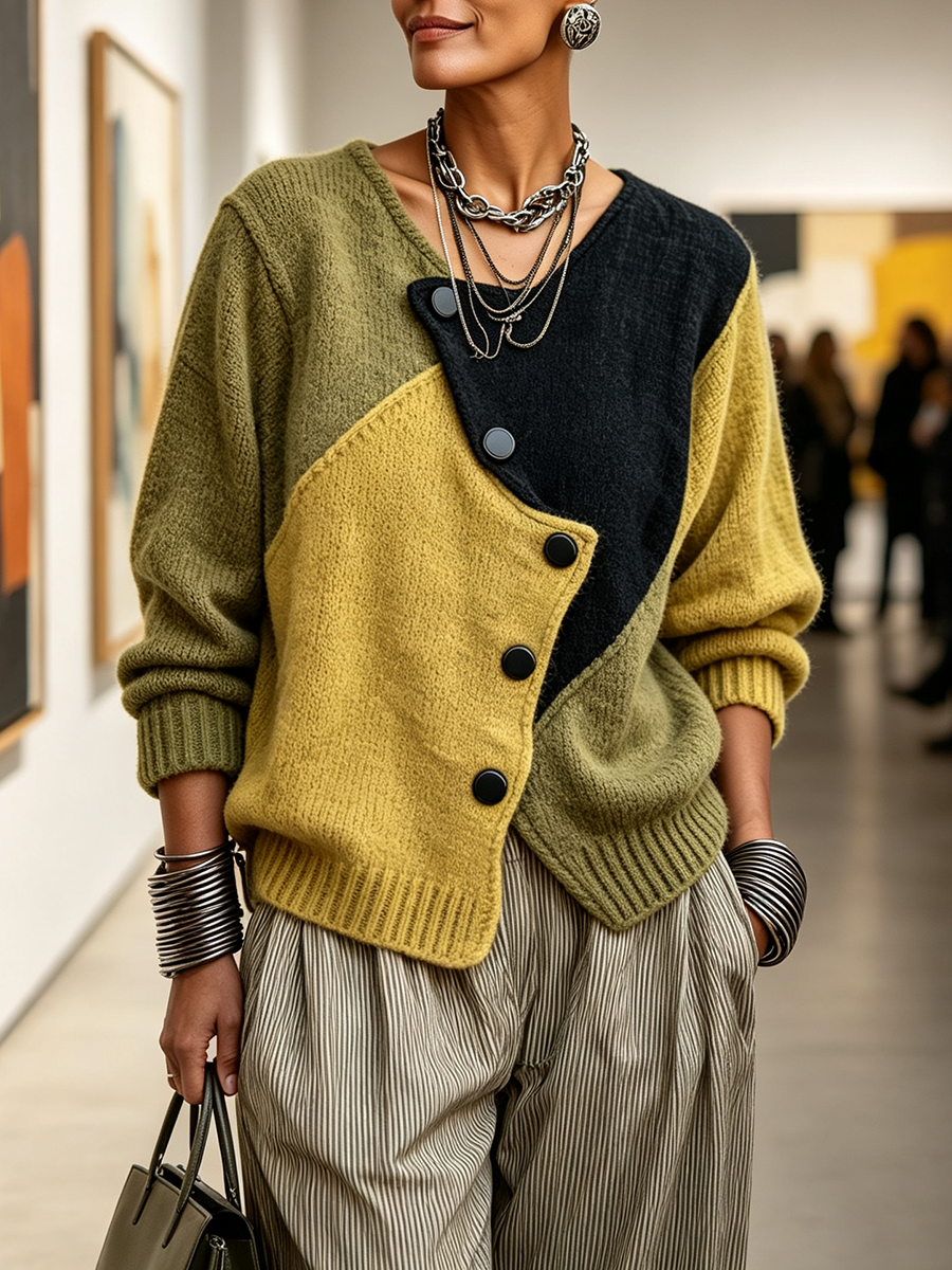 Marianne | Color-Block Button-Detail Sweater