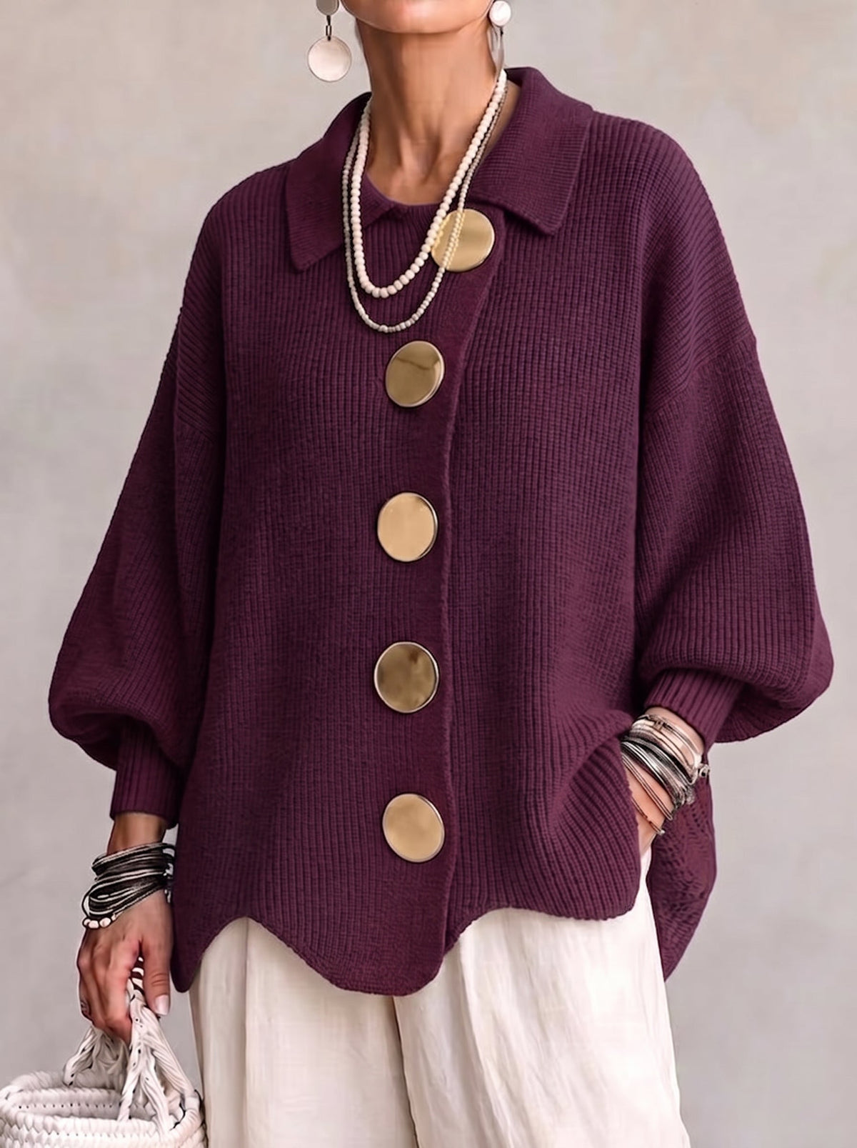 Karina - Oversized Collared Button Cardigan