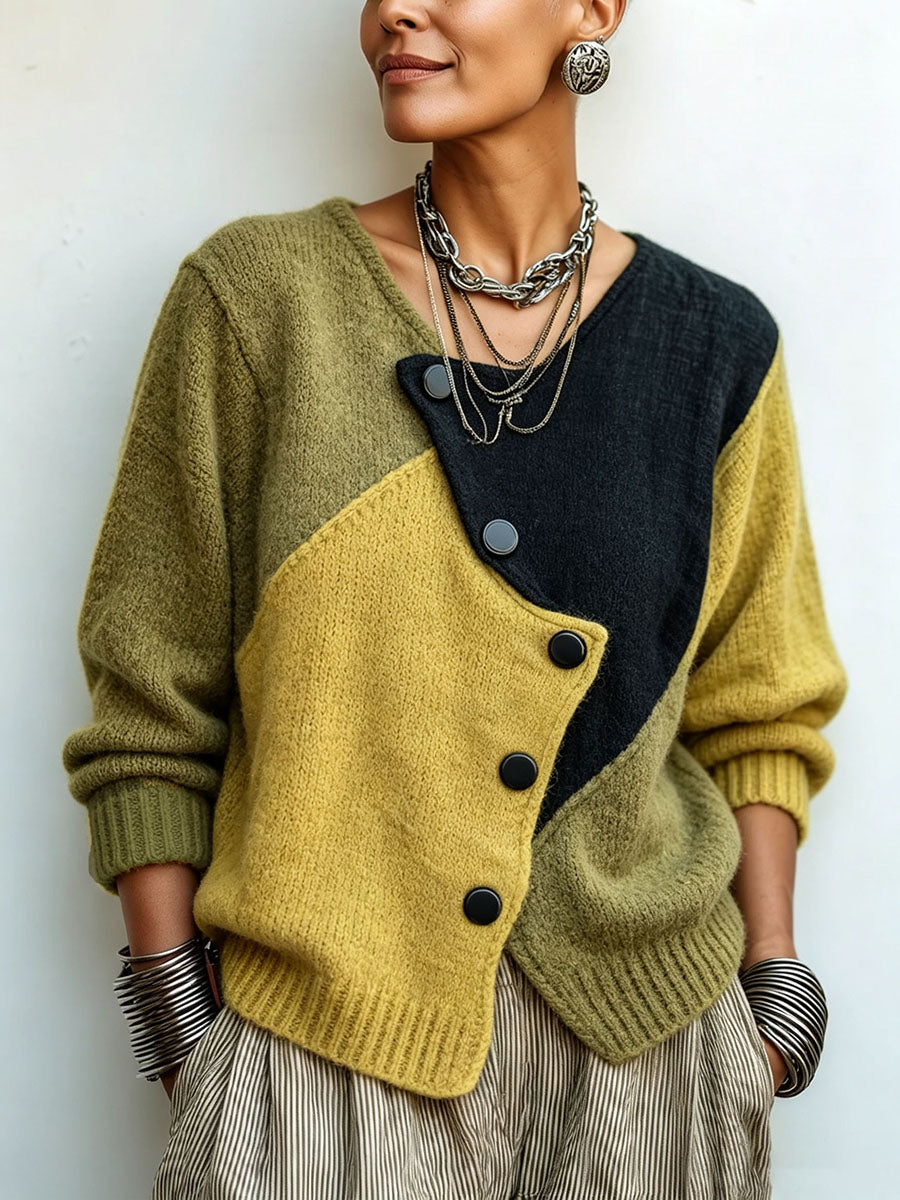 Marianne | Color-Block Button-Detail Sweater