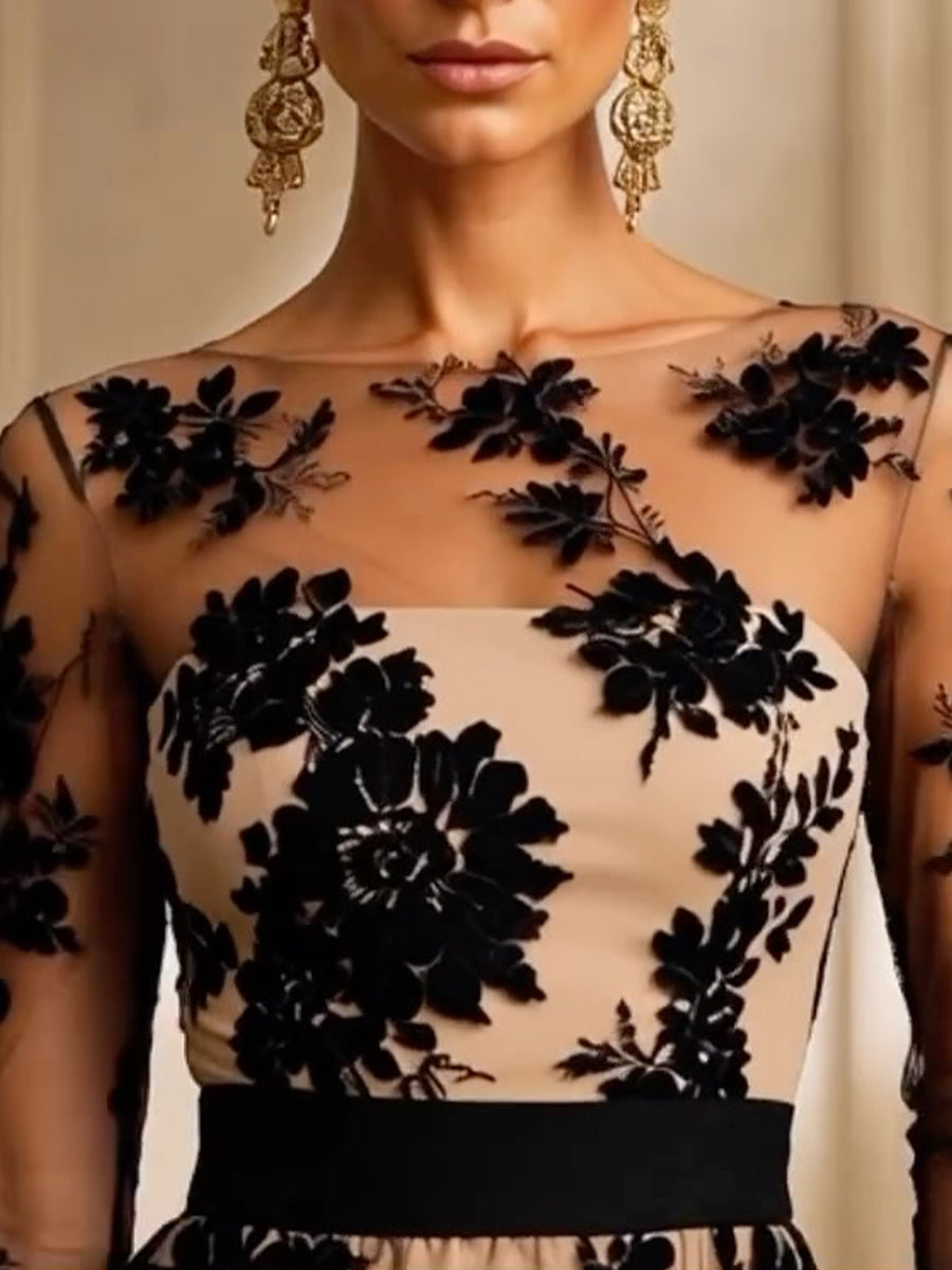 Adeline | Floral Lace Midi Evening Dress