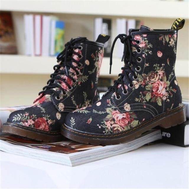 Joan | Floral Lace-Up Ankle Boots