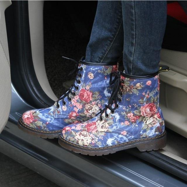 Joan | Floral Lace-Up Ankle Boots