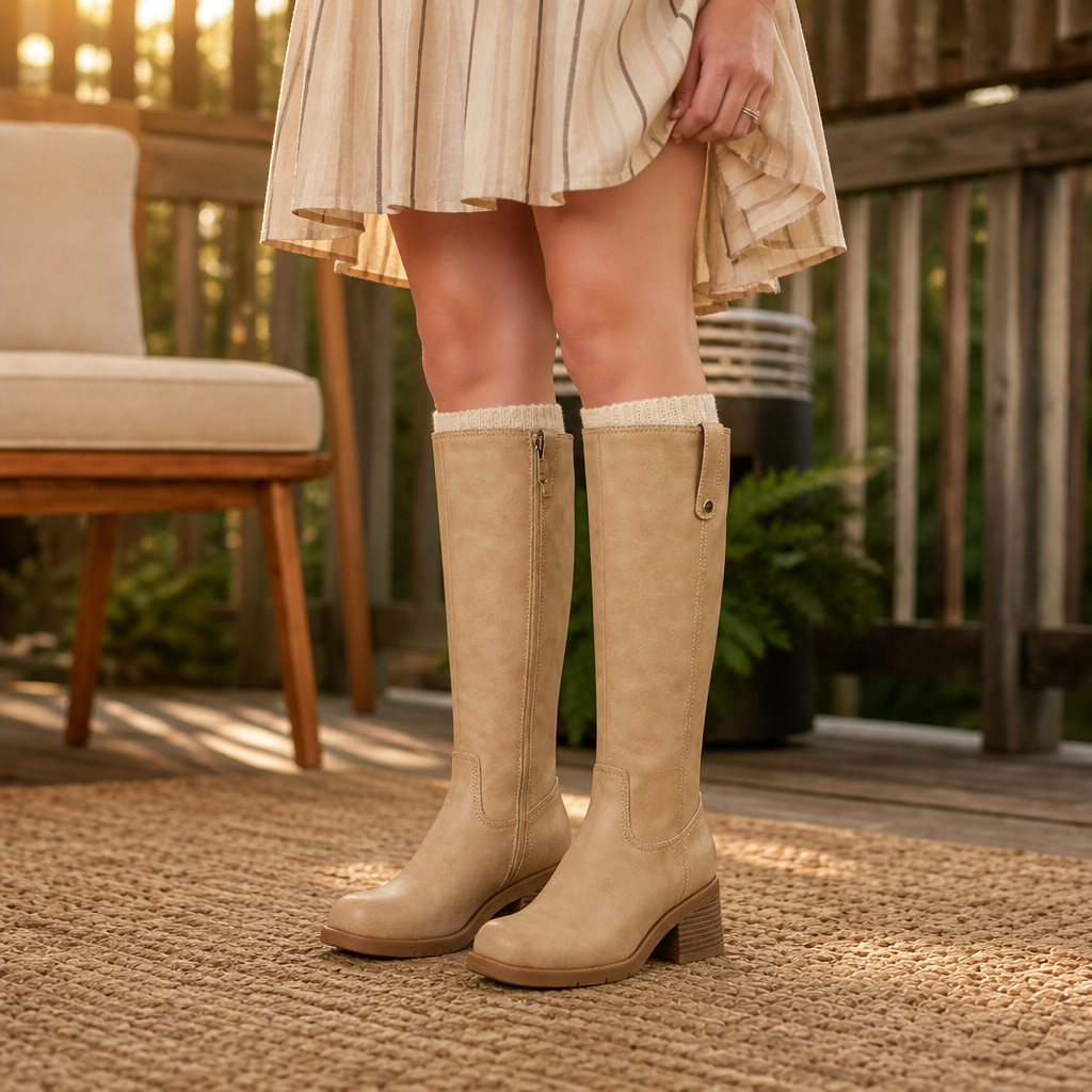 Calvera – Knee-High Boots with a Roomy Opening, Pull Tab, and Block Heel