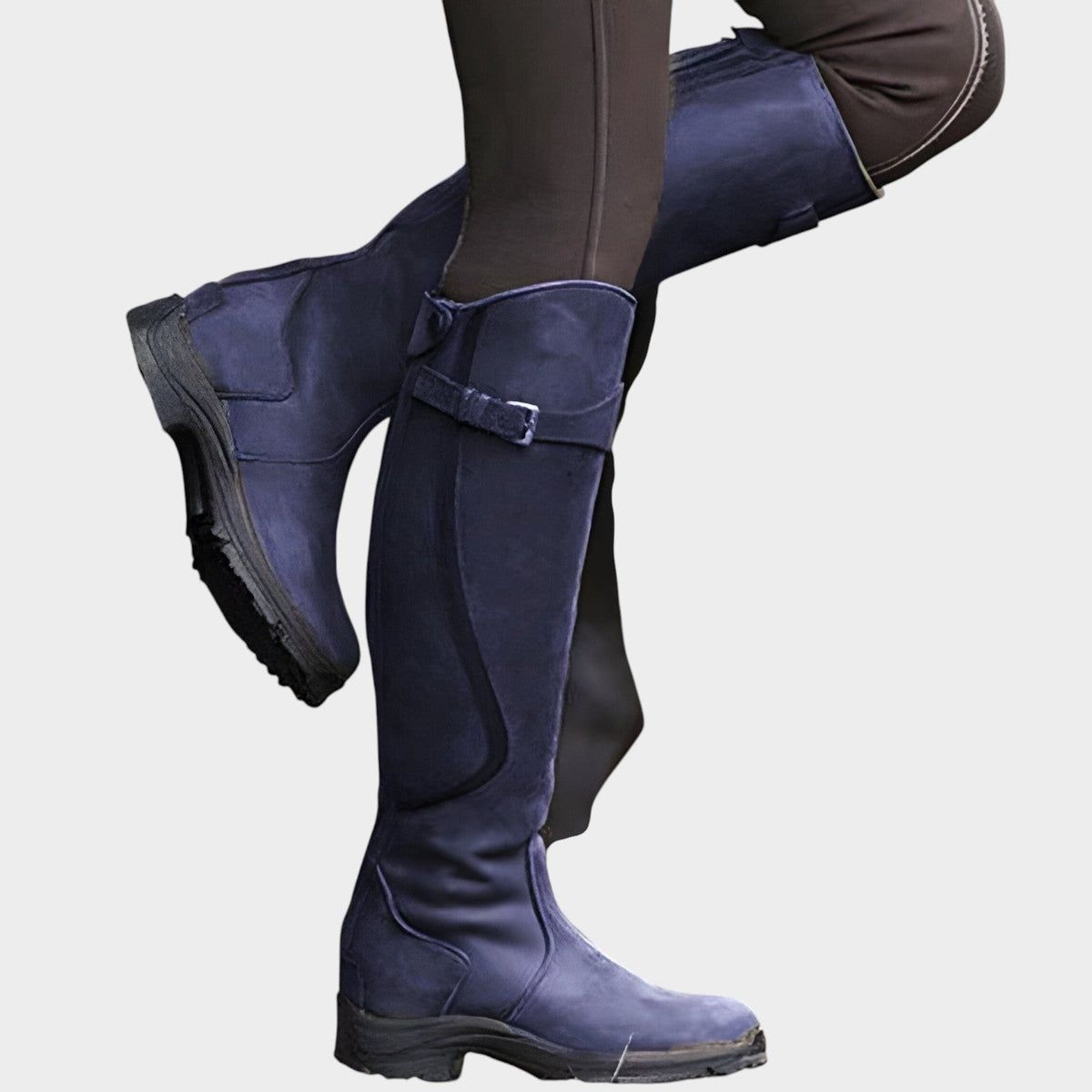 Emma | Leather Knee High Riding Boots with Buckle Strap for Women