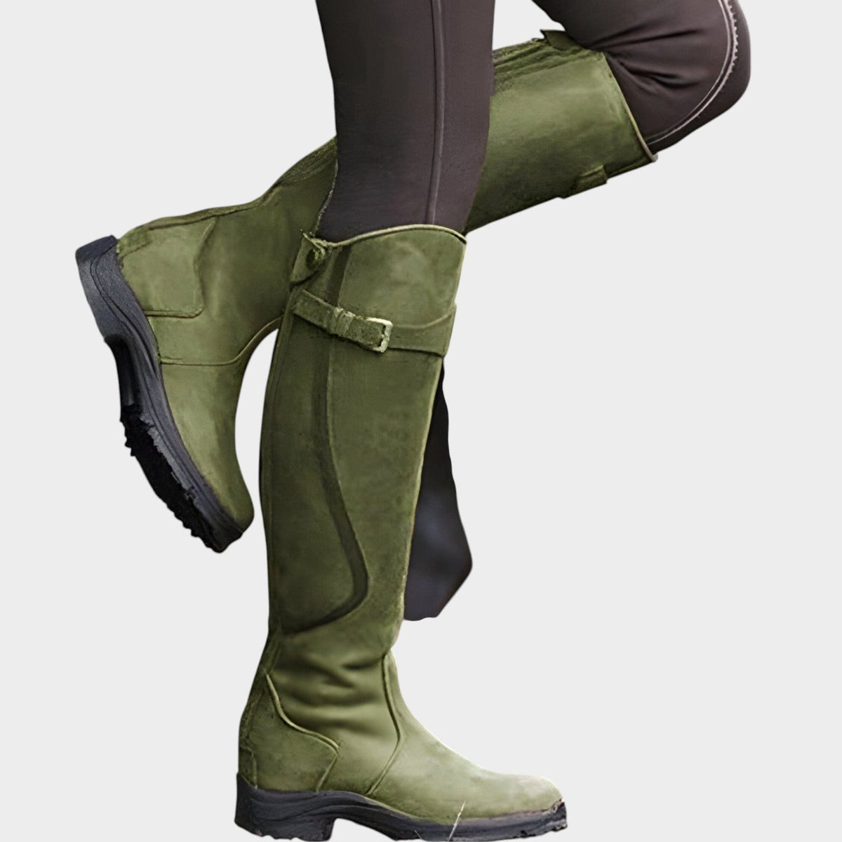 Emma | Leather Knee High Riding Boots with Buckle Strap for Women