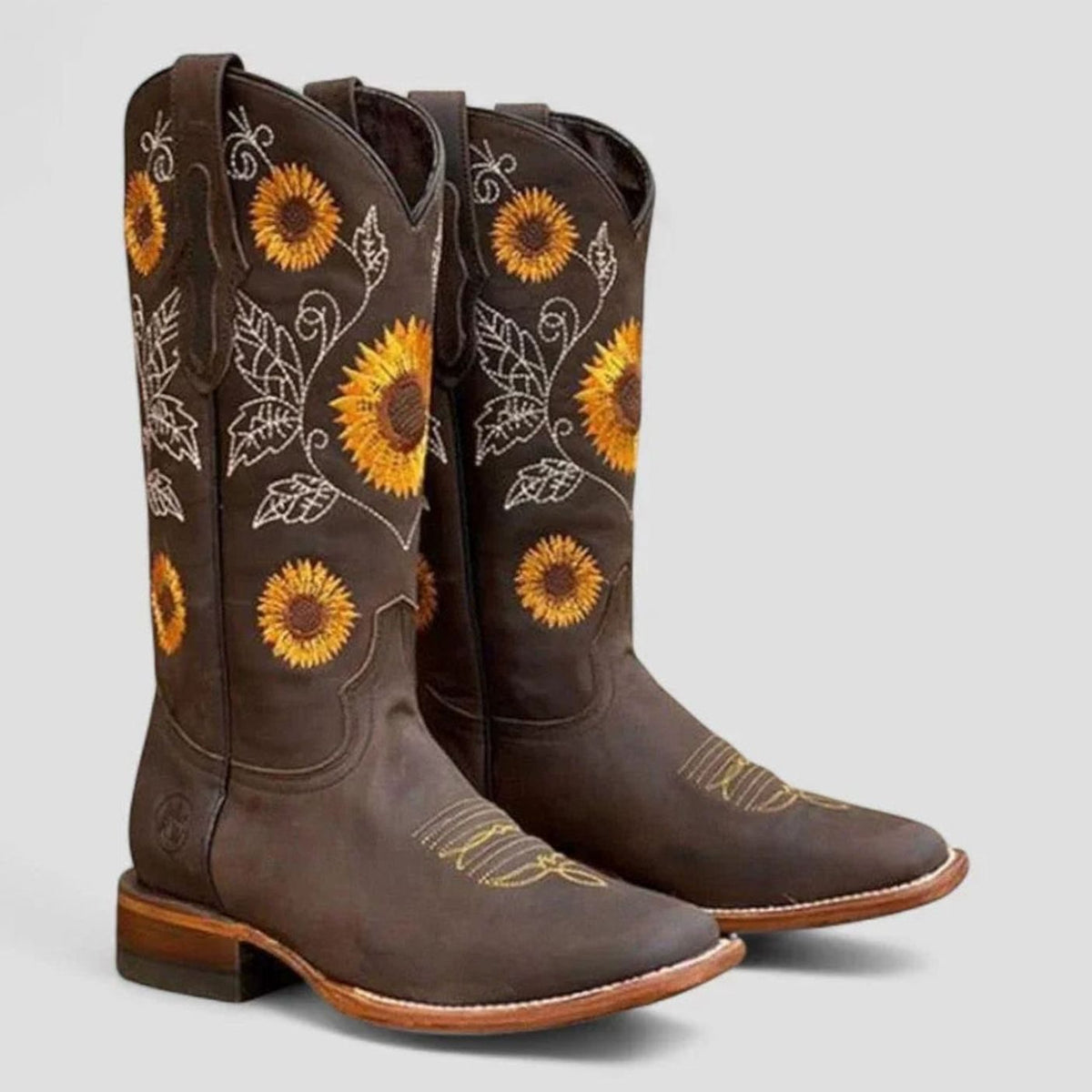 Luna | Women's Sunflower Embroidered Square-Toe Western Cowboy Boots