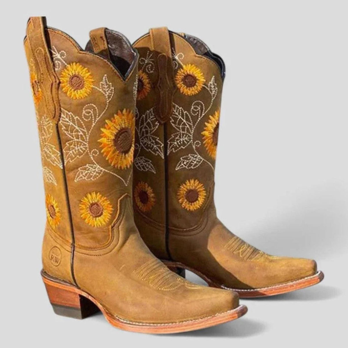Luna | Women's Sunflower Embroidered Square-Toe Western Cowboy Boots