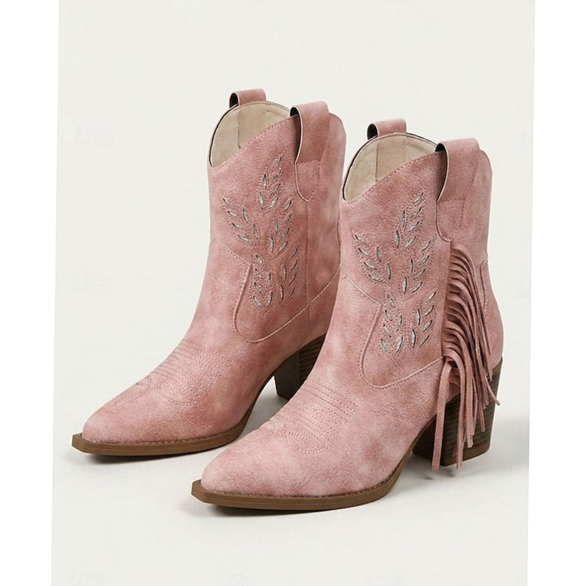 Camila | Women's Tasseled Western Ankle Boots Pointed-Toe Block Heel