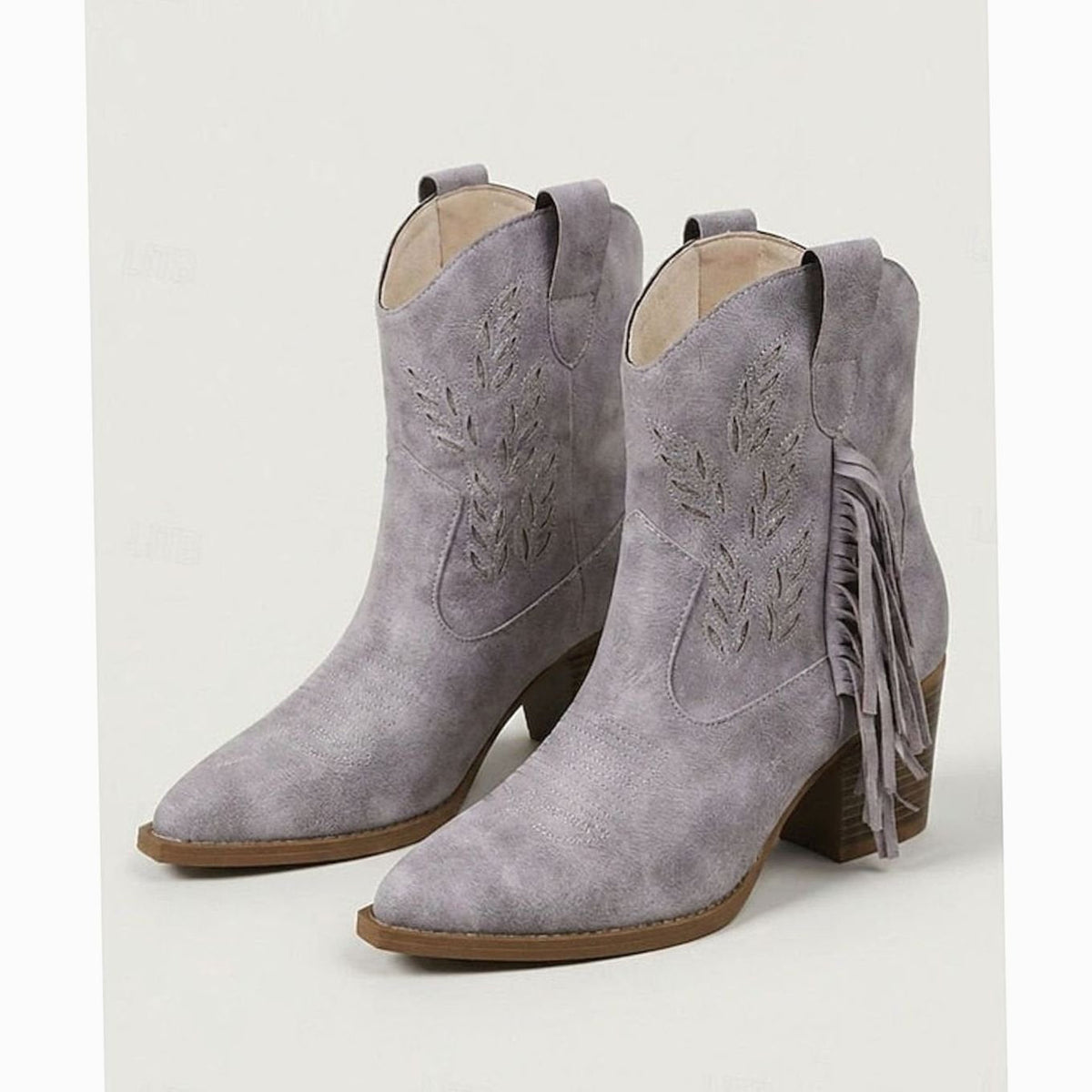 Camila | Women's Tasseled Western Ankle Boots Pointed-Toe Block Heel